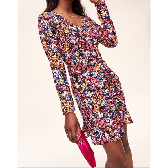 NWT Adore Me Floral Ruched Tiered Mini Long Sleeve Cali Dress Beachy Ditsy Sz 2X - Picture 1 of 7